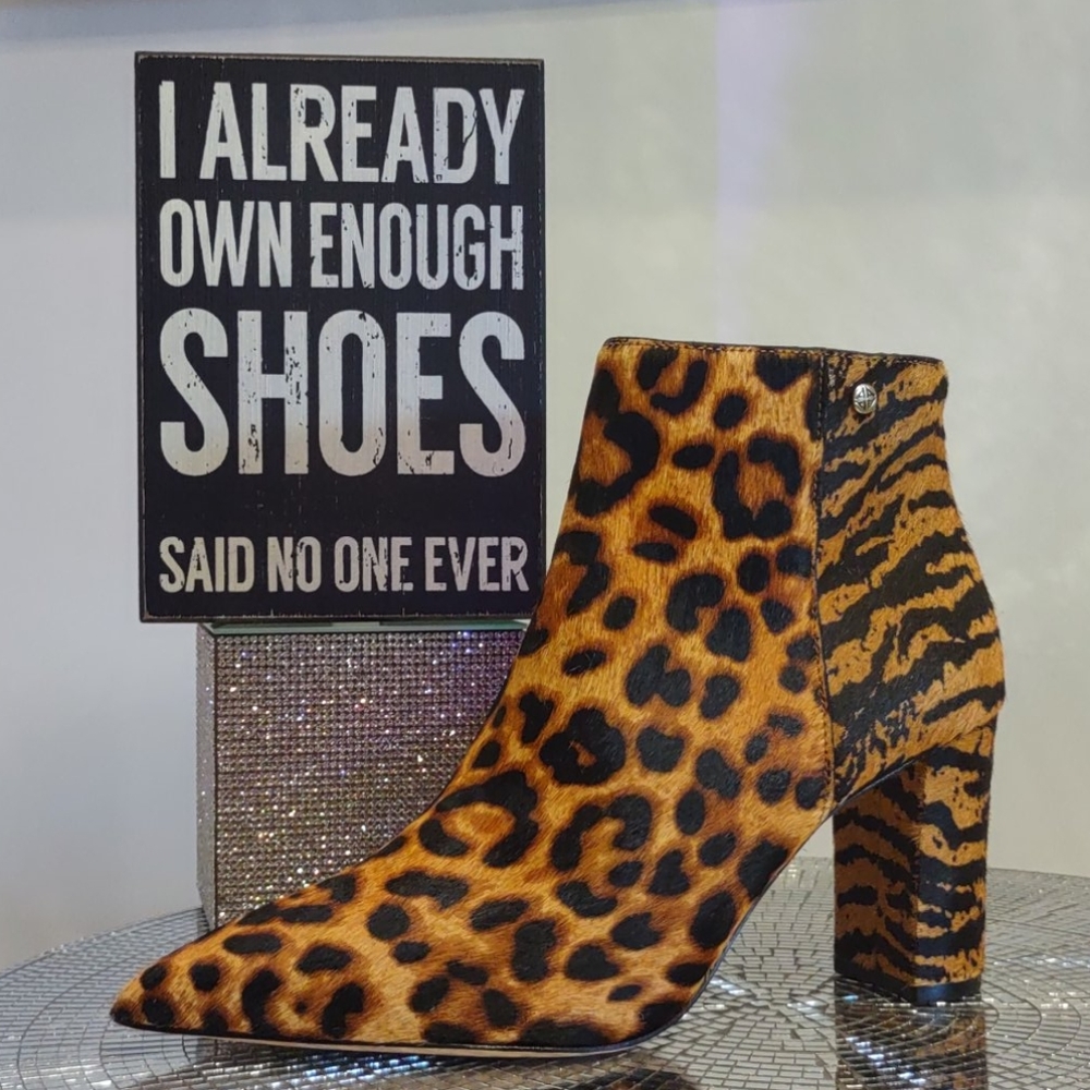 ANTONIO MELANI ANIMAL Print Fur Leather Sole Ankle High Heel Boots NEW 7 1/2